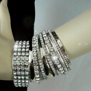 Rhinestone and Silver Stacked Bracelets
